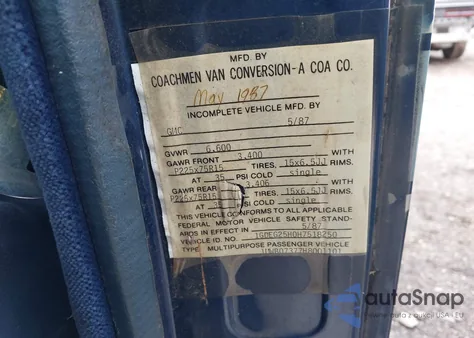 1987 GMC Rally Wagon / Van G2500 z USA, uszkodzony, nr VIN 1GDEG25H0H7518250